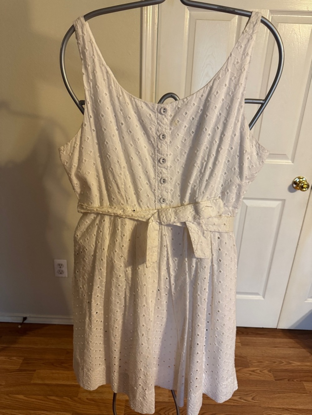 American Rag Ivory Eyelet Midi Dress with Tie Waist